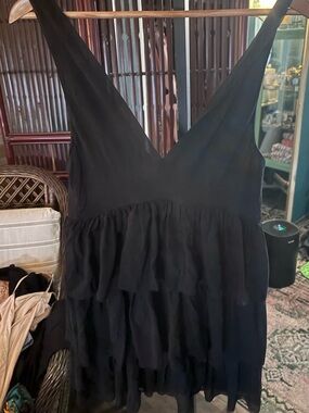 Joseph Silk Black Tiered V-Neck Tank Top